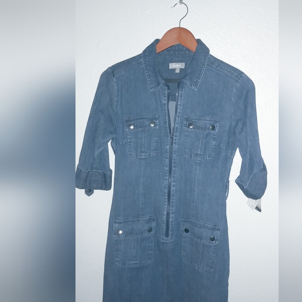 Neiman Marcus 4 Cargo Steel Riveted Denim Shirt Dress NWT